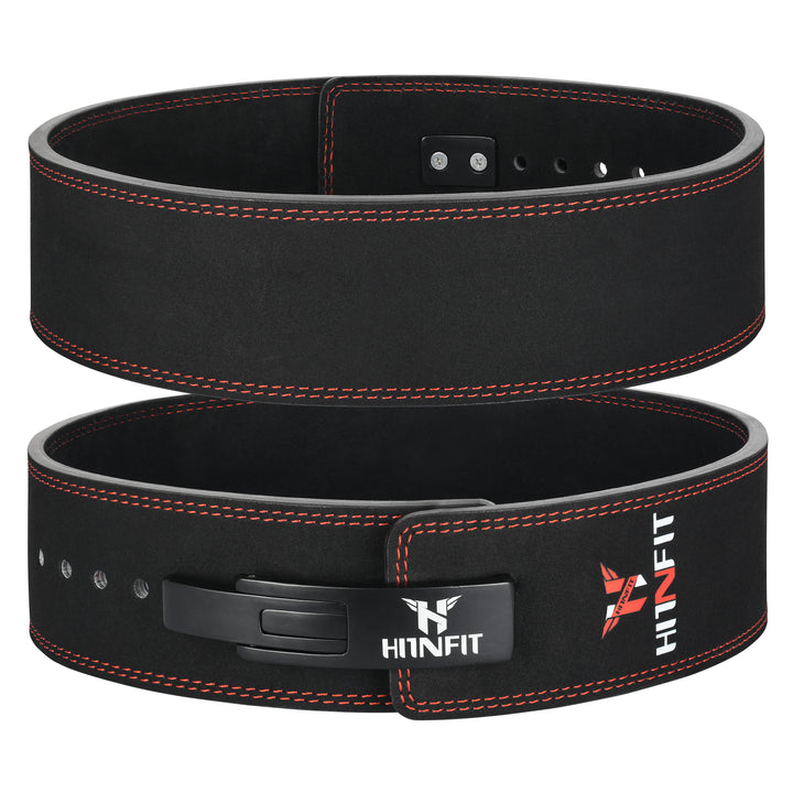 10mm Black Lever Belt Red Stitching