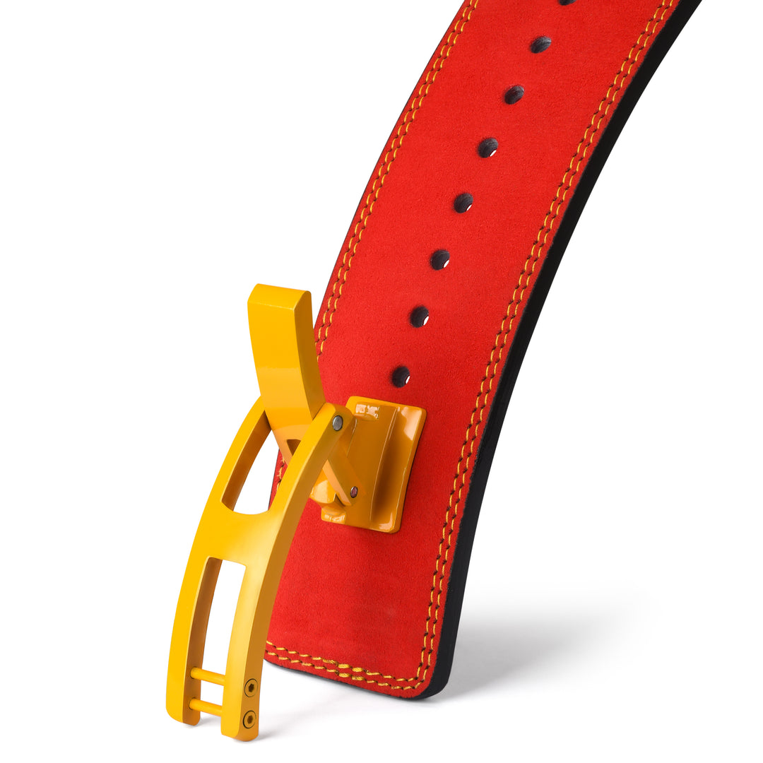 13mm Premium Vegetable Leather Powerlifting Lever Belt Red- IPF Compliant