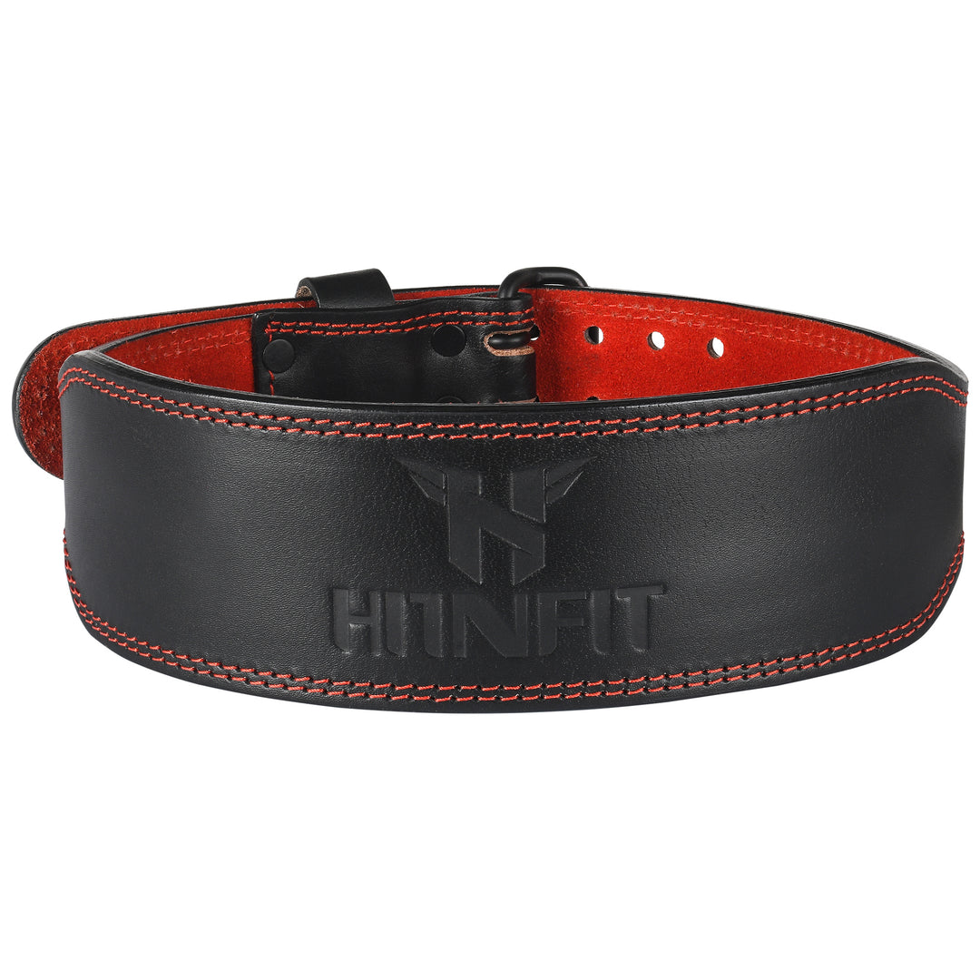 Black Leather Red lining Weight Lifting Belt