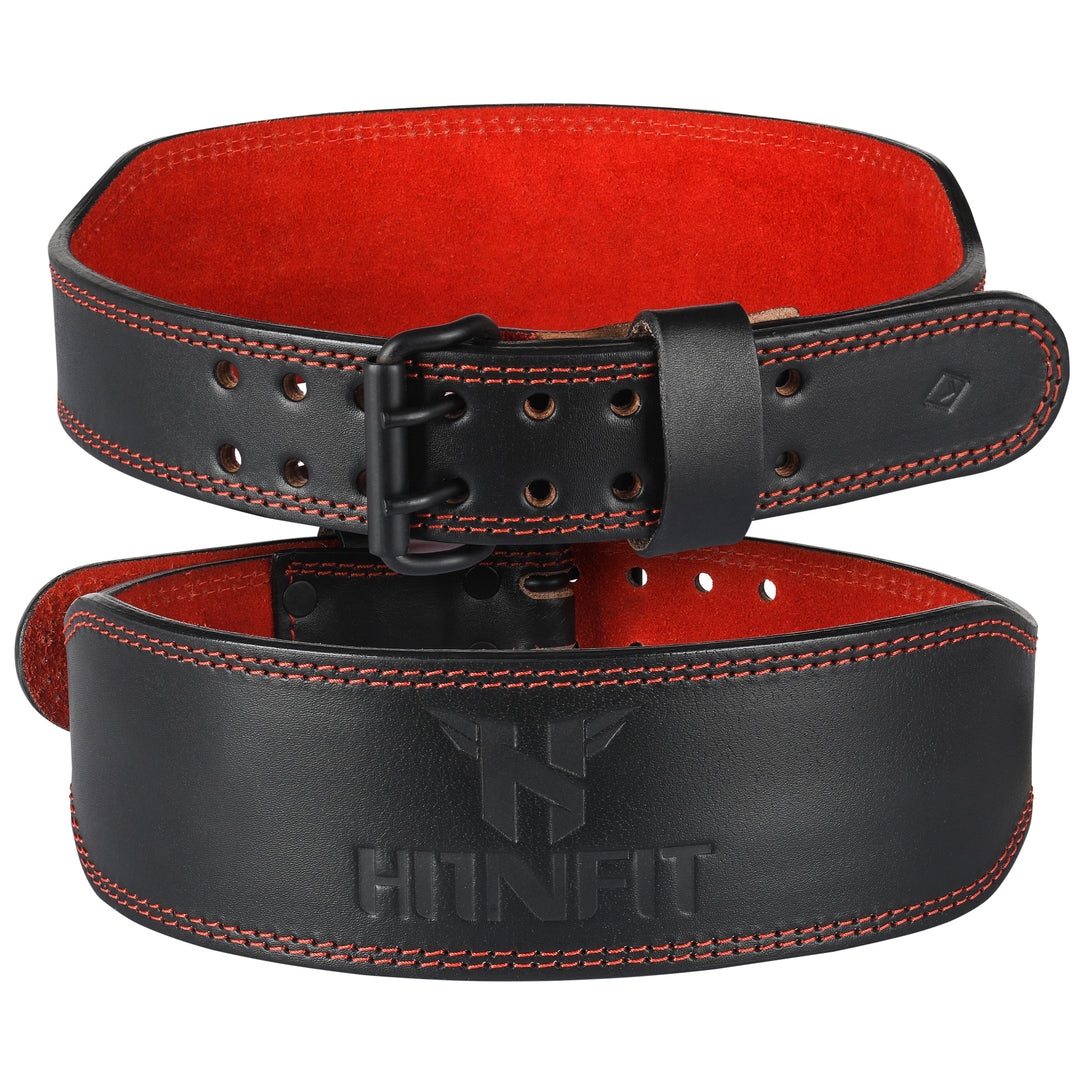 Black Leather Red lining Weight Lifting Belt