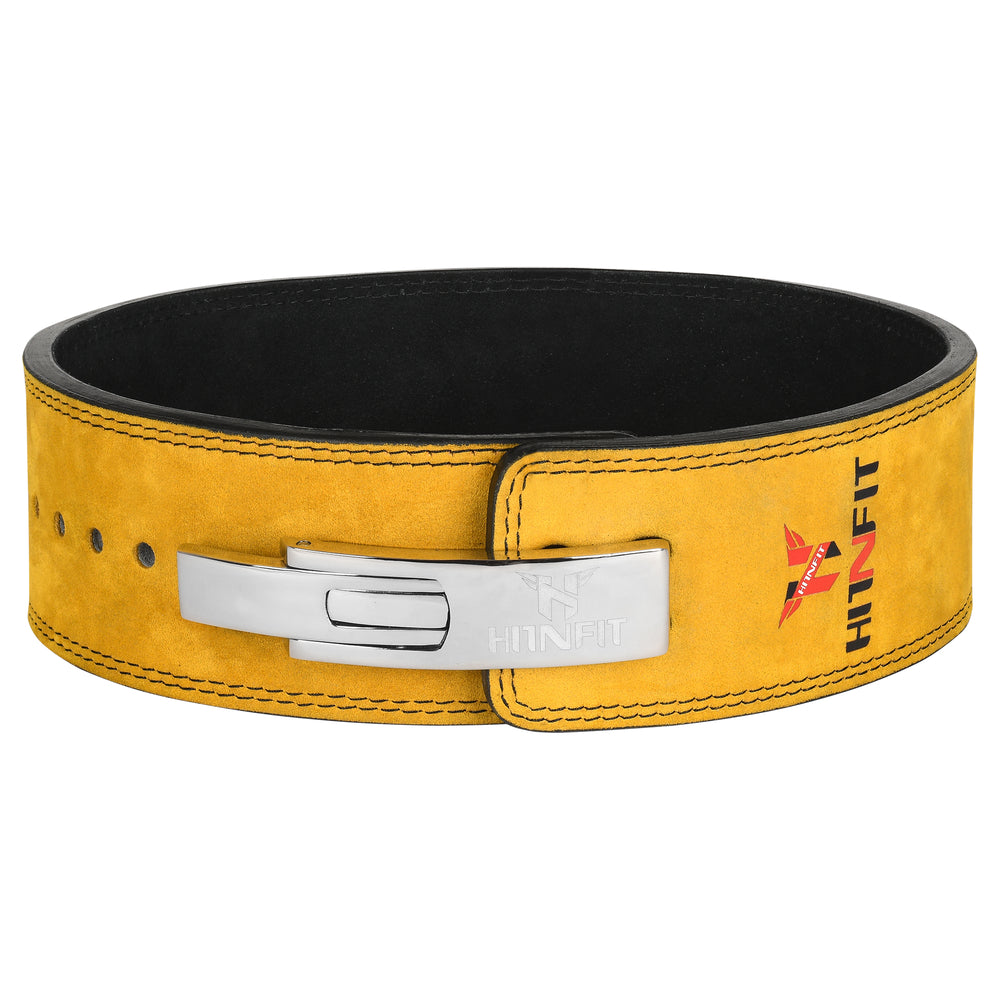 Yellow Leather Suede Powerlifting Lever Buckle Belt