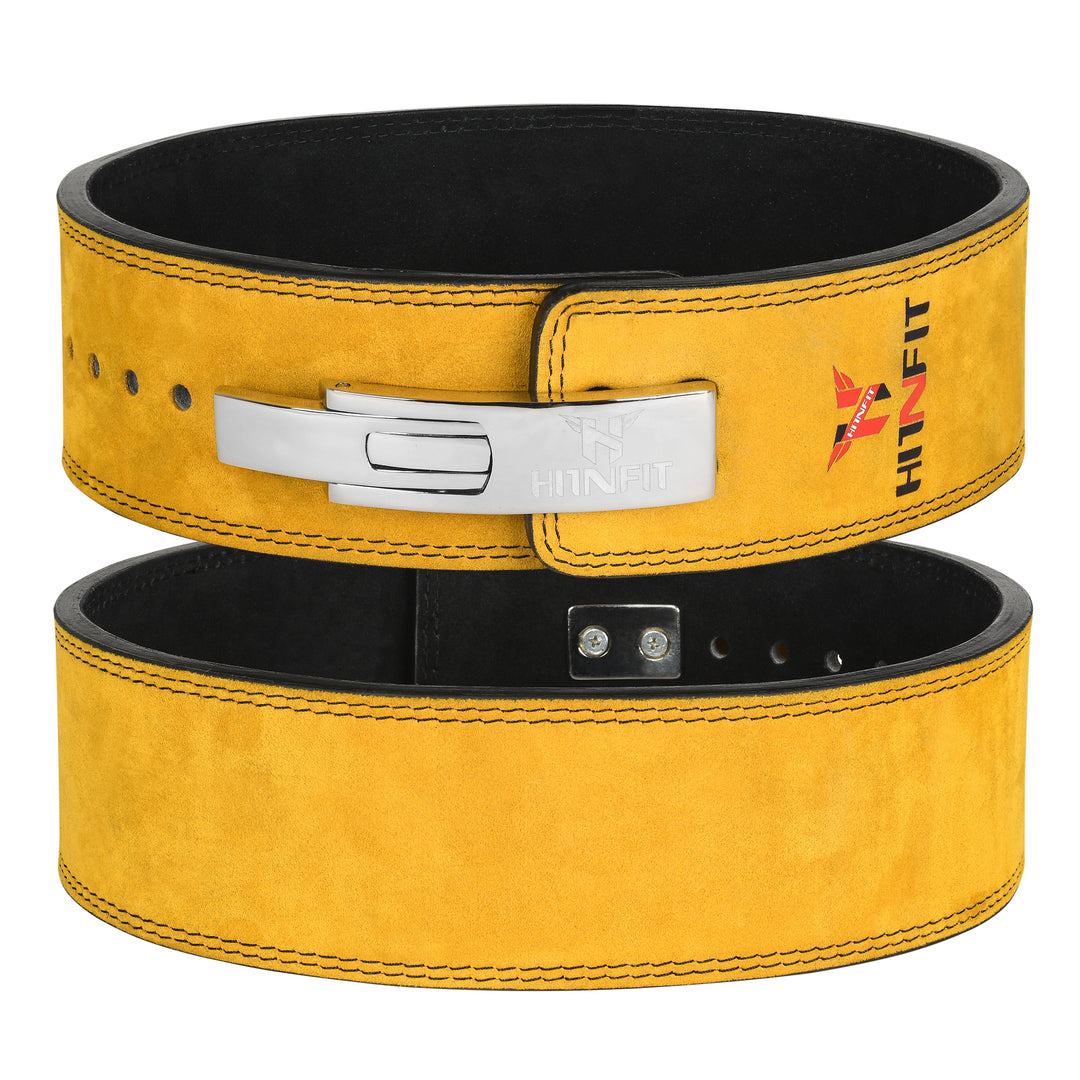 Yellow Leather Suede Weightlifting Lever Belt