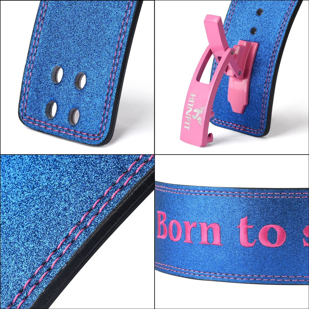 10mm Premium Leather Lever Belt Sparkle Blue- IPF Compliant